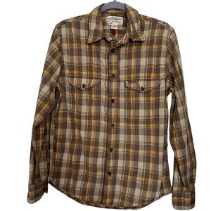 CC Filson Men’s Button-Down Shirt Plaid Brown Yellow Cotton Long Sleeve Small
